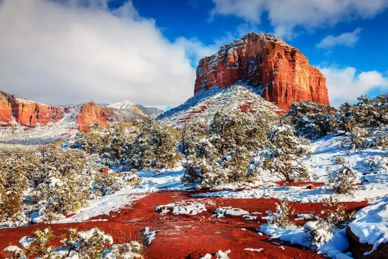 Things to do in Sedona during Winter Snow on Courthouse Butte
