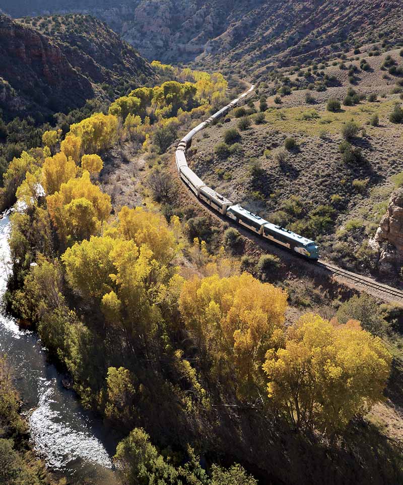 Fall Colors Verde Canyon Railroad Train Rides Along River