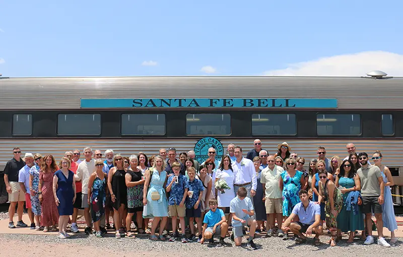 Huge Wedding Party Santa Fe Bell Verde Canyon Railroad Train Weddings
