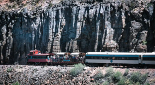 Verde Canyon Railroad Open-Air Car Aboard the Train Towering Rocks Verde Canyon Railroad Open-Air Car Aboard the Train Towering Rocks