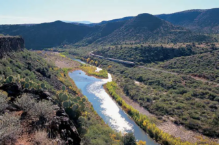 Verde Canyon Railroad Sun on River with Train