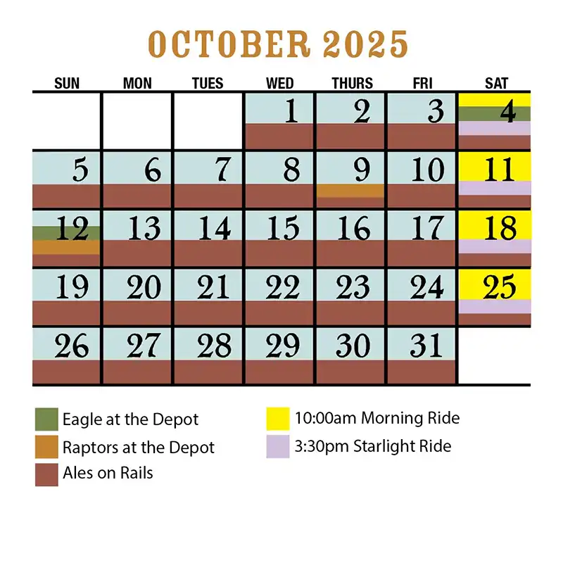 October 2025 Calendar Verde Canyon Railroad Revised