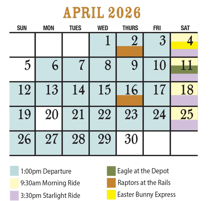 April 2026 Verde Canyon Railroad Train Schedule