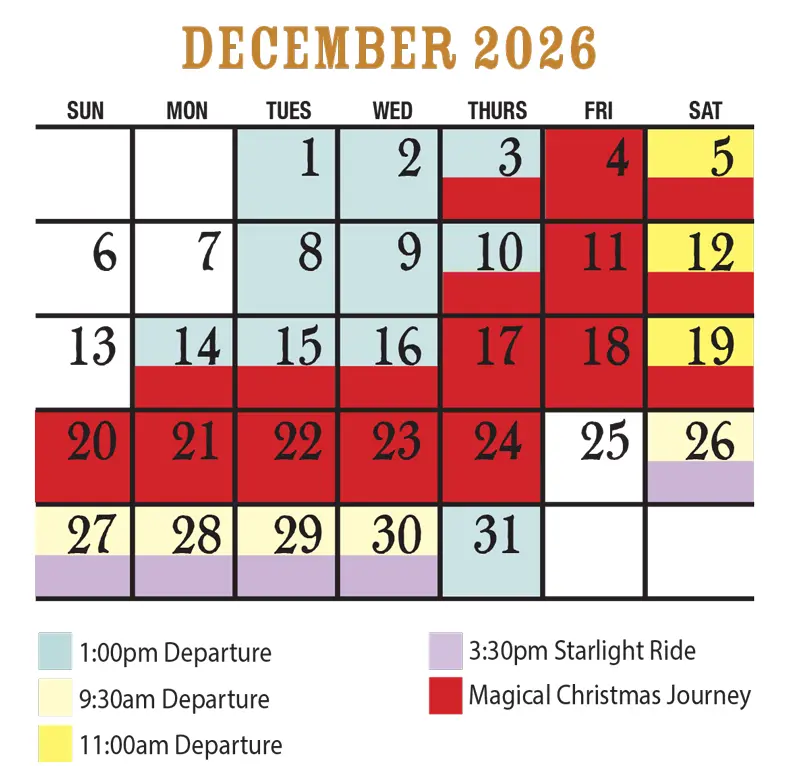 December 2026 Verde Canyon Railroad Train Schedule