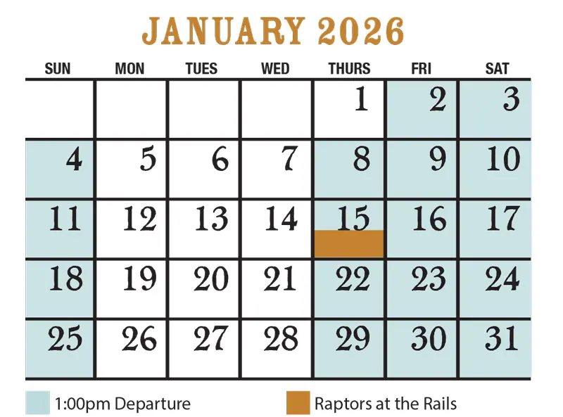 January 2026 Verde Canyon Railroad Train Schedule