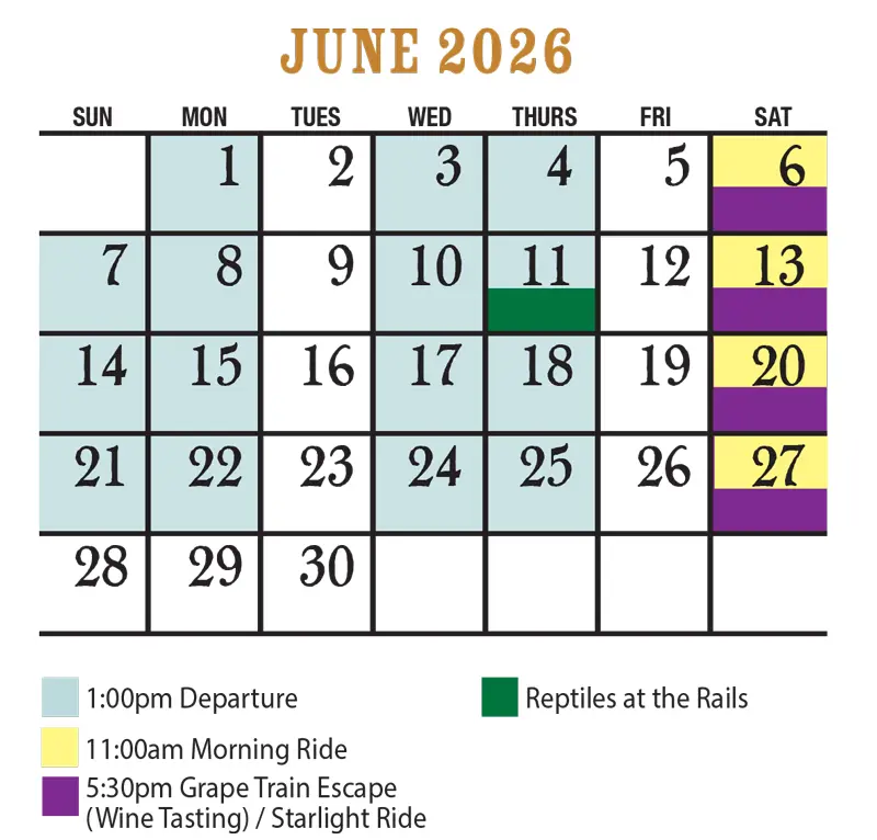 June 2026 Verde Canyon Railroad Train Schedule