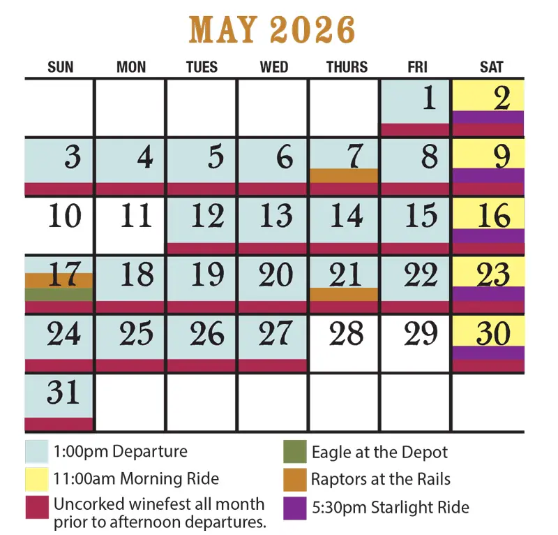 May 2026 Verde Canyon Railroad Train Schedule