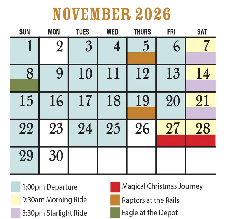 November 2026 Verde Canyon Railroad Train Schedule