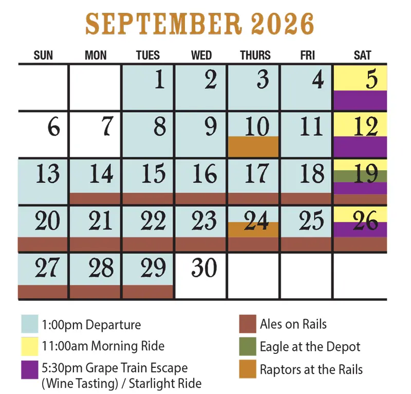 September 2026 Verde Canyon Railroad Train Schedule