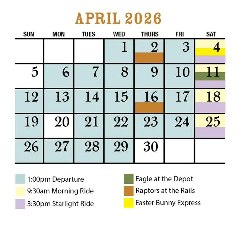 April 2026 Verde Canyon Railroad Train Schedule