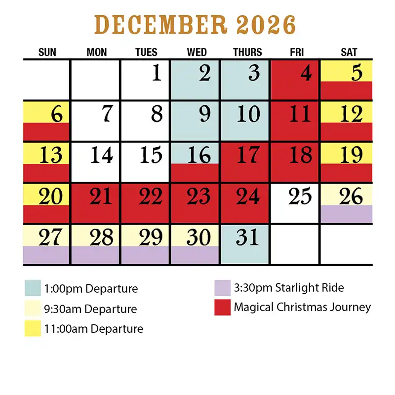 December 2026 Verde Canyon Railroad Train Schedule v2