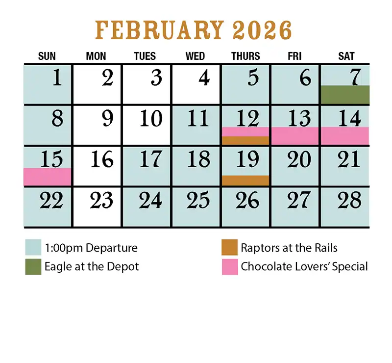 February 2026 Verde Canyon Railroad Train Schedule