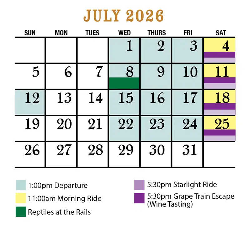 July 2026 Verde Canyon Railroad Train Schedule