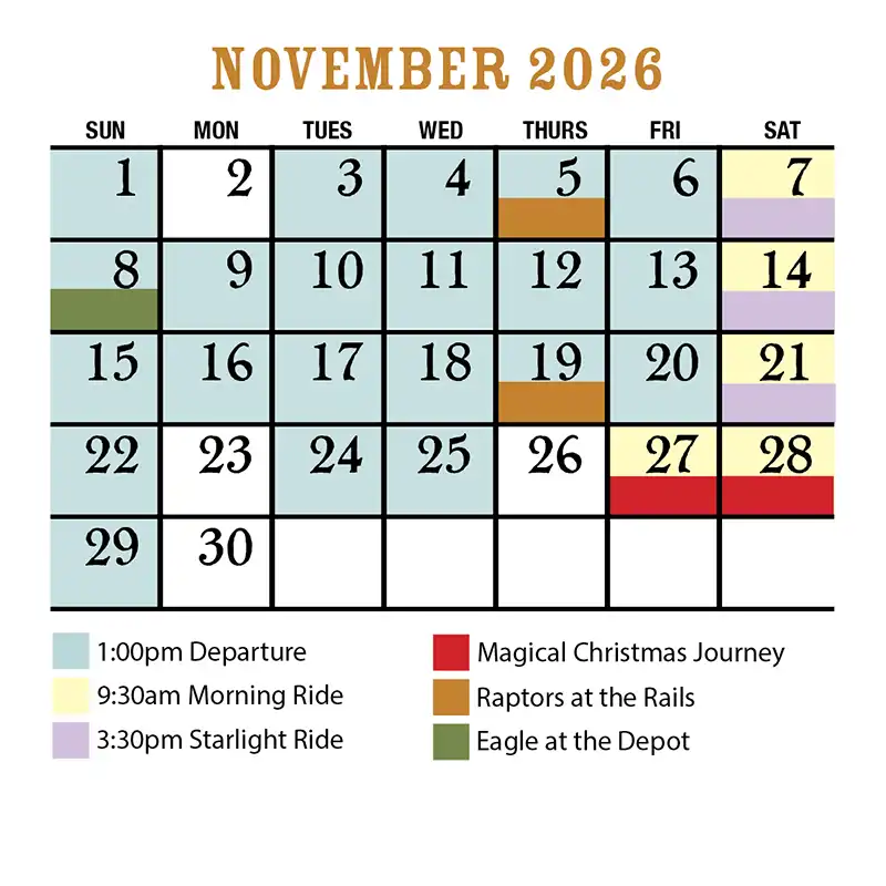 November 2026 Verde Canyon Railroad Train Schedule