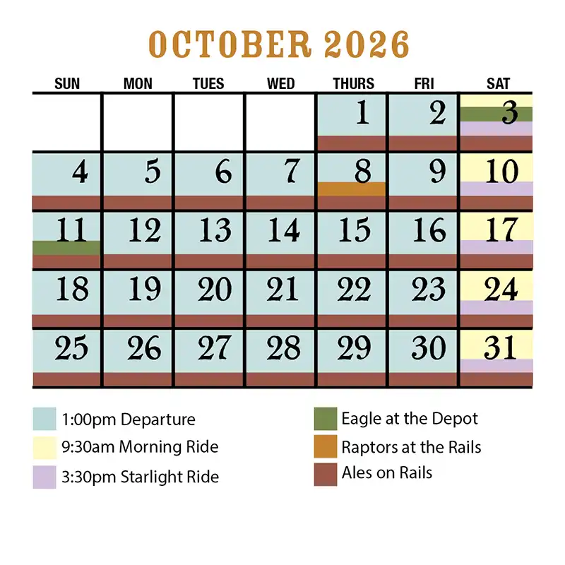 October 2026 Calendar Verde Canyon Railroad Revised