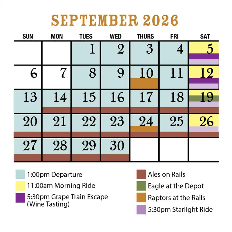 September 2026 Verde Canyon Railroad Train Schedule v2