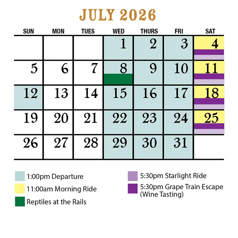 July 2026 Verde Canyon Railroad Train Schedule