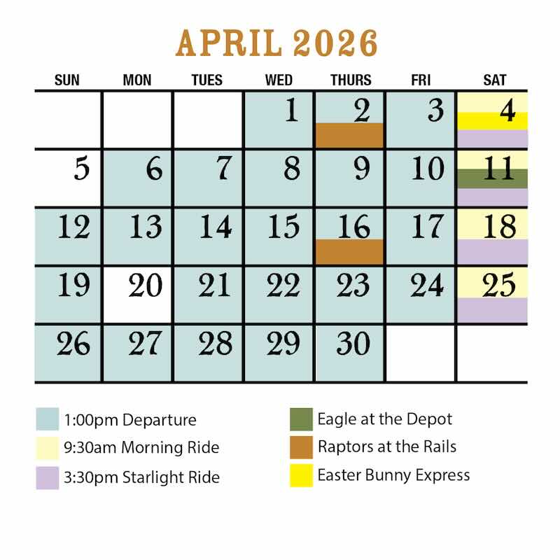 April 2026 Verde Canyon Railroad Train Schedule