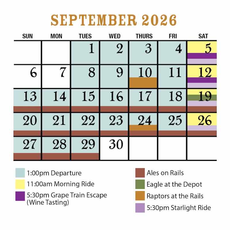 September 2026 Verde Canyon Railroad Train Schedule