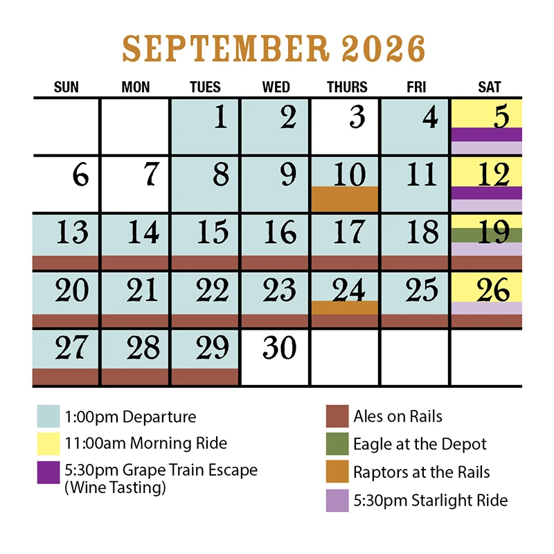 September 2026 Verde Canyon Railroad Train Schedule