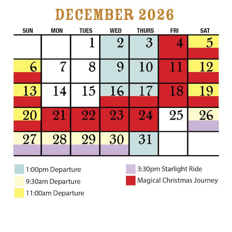 December 2026 Verde Canyon Railroad Train Schedule