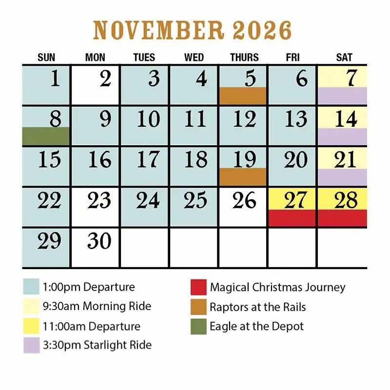 September 2026 Verde Canyon Railroad Train Schedule